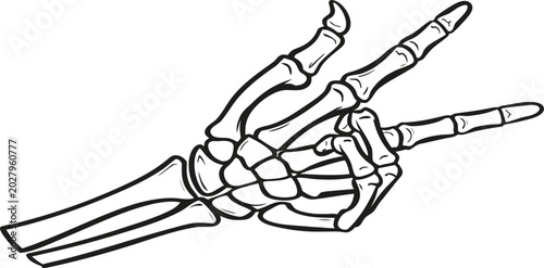 Photos Illustration of a skeleton hand making a peace sign gesture