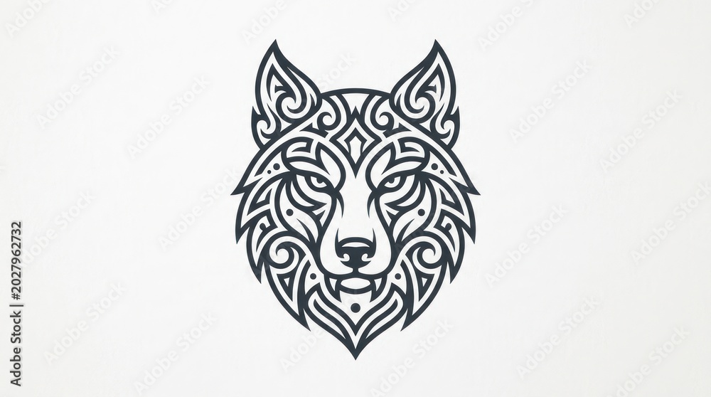 Fototapeta premium Intricate Tribal Wolf Head Line Art Illustration.