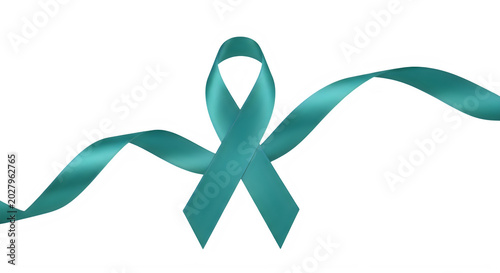 Teal awareness ribbon isolated on transparent background in elegant line art style