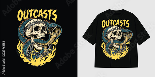 Foto Vintage Edgy Skull And Cobra Snake Streetwear Apparel Design
