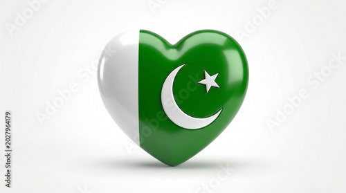 Pakistan flag heart symbol, national pride icon, green white crescent star emblem, country love token