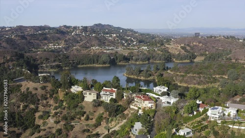 Affluent Home Hollywood Reservoir Beachwood Canyon Los Angeles California Drone 