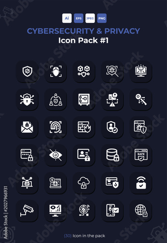 Cybersecurity and privacy icon pack for digital security and protection