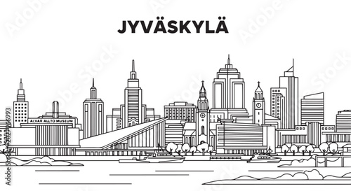 Vászonkép Jyvaskyla Finland City Skyline Outline Illustration