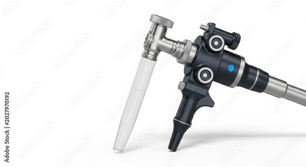 Fototapeta premium Professional medical endoscope device used by surgeons for performing minimally invasive diagnostic procedures inside a hospital or clinical surgery center