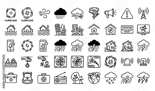 Foto Hurricane and Storm Line Icon Set Featuring Cyclone Wind Disaster and Weather Wa