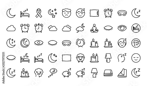 Photos Dream and Sleep Line Icon Set Featuring Moon Bed Insomnia Night and Relaxation S