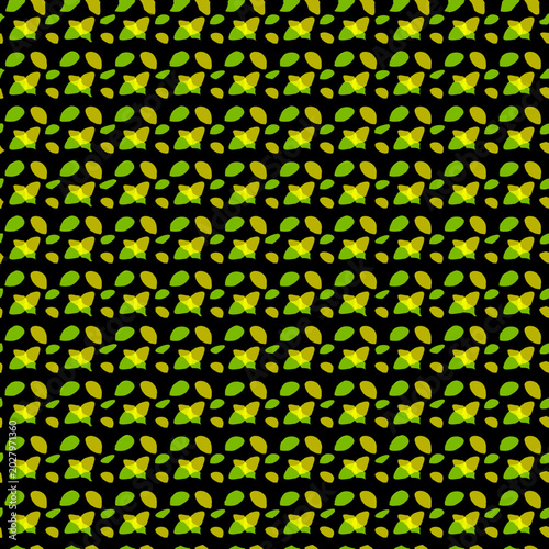 Seamless yellow and green leaves texture on a black background