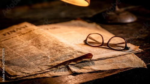 Financial Newspaper with Reading Glasses