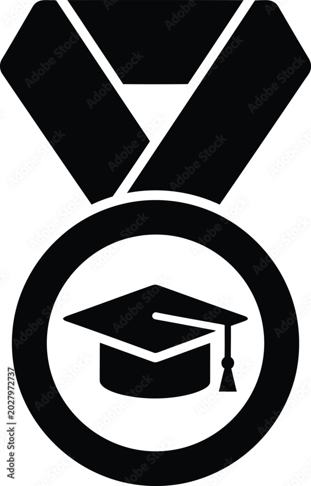 Fototapeta Graduation medal with cap symbol representing academic achievement vector illust
