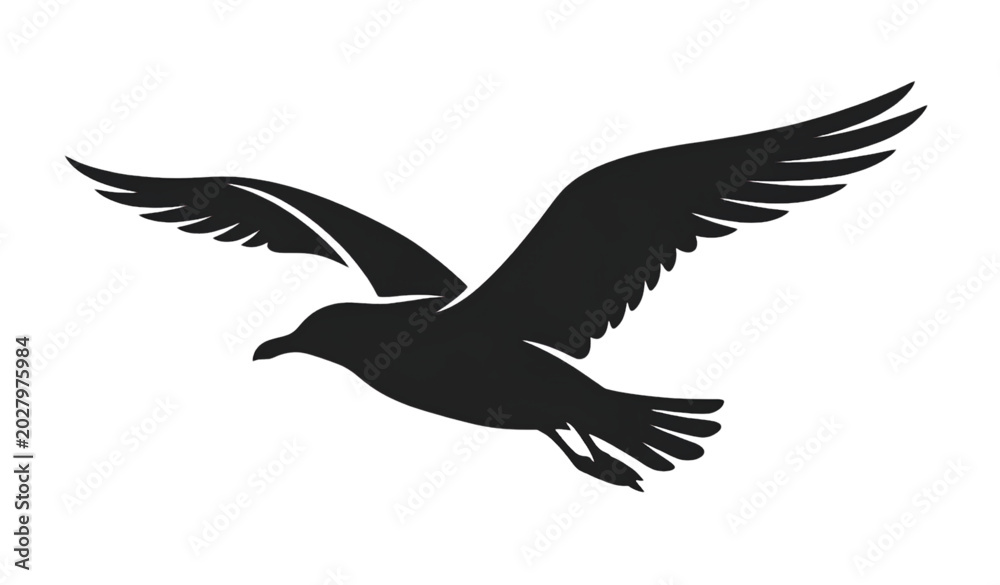 Fototapeta premium Flying seagull silhouette editable vector isolated on white background