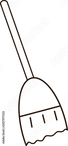 Cute Hand Drawn House Broom Minimalist Line Icon Outline Floor Cleaning Sweeper Tool Graphic