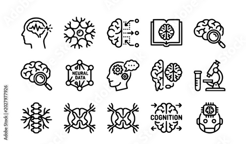 Foto Minimal neurology brain outline icon collection with neuroscience and cognitive