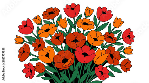 Vibrant Bouquet of Red and Orange Poppies.