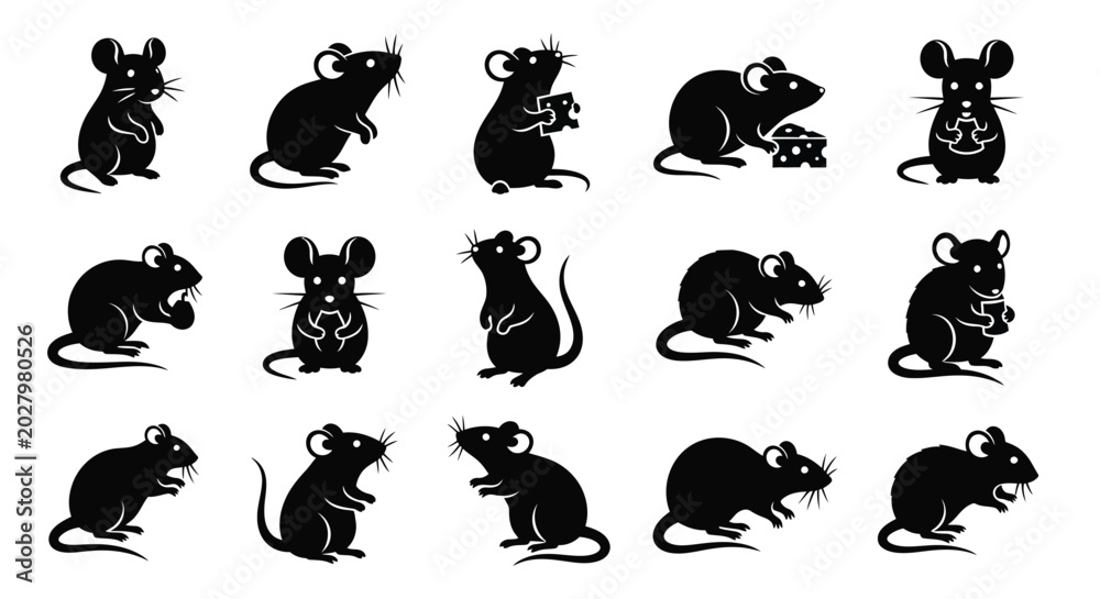 Fototapeta premium mouse silhouettes in various poses on white background high quality professional