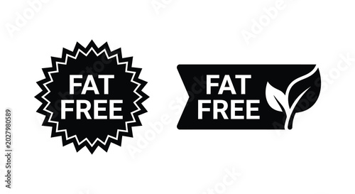 Fotografía Fat free label and leaf design with text isolated black silhouette