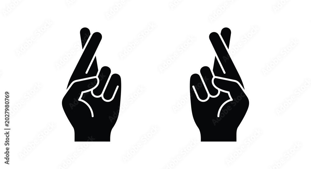Fototapeta premium Two hands making a wish with crossed fingers black silhouette