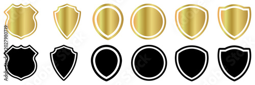 Golden color and Silhouette Shield and badge icon set variations
