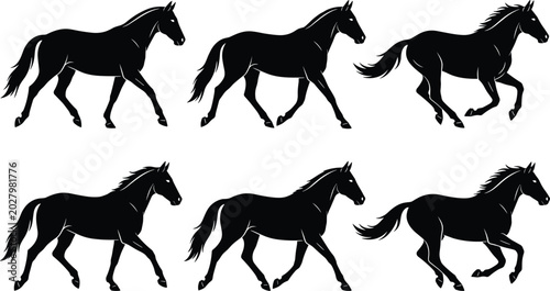 Photos Black horse silhouette vector set featuring wild stallion running trotting gallo