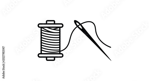 Photos Black silhouette of a spool of thread and sewing needle with thread isolated on
