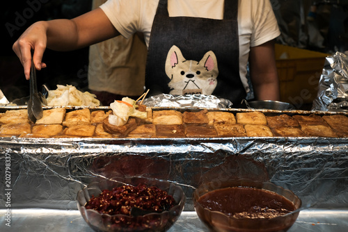 Stinky tofu is a popular street food in Taiwan, Night market snack.