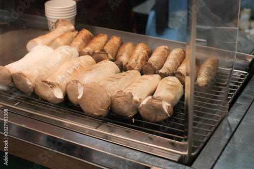 Grilled mushrooms is a popular street food in Taiwan.