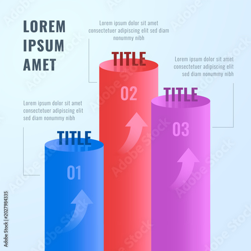 3D Cylindrical Infographic Template 3 Step Process Flow