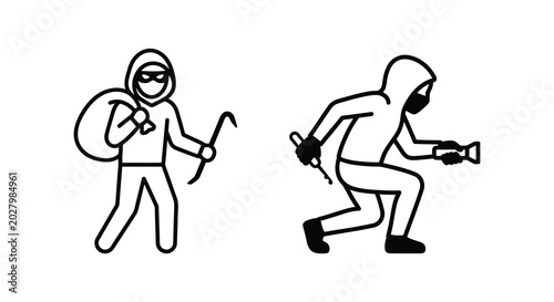 Photos Two criminal silhouettes with burglary tools against a white background silhouet
