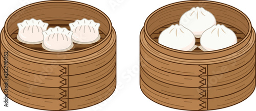 Quadro su tela Traditional Chinese dim sum vector set featuring steamed dumplings gyoza and bao