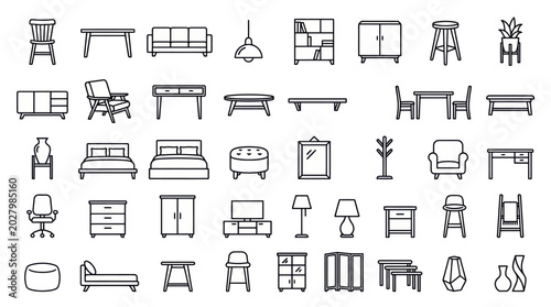 Scandinavian Furniture Black and White Icon Collection – Minimal Nordic Interior Vector Set