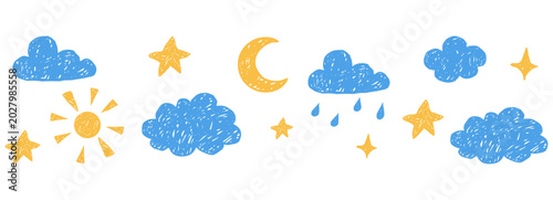 Картината върху платно Crayon cloud hand drawn naive kids, baby, school seamless border