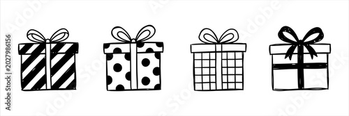 Fotografija A diverse collection of hand-drawn gift boxes, perfect for festive celebrations
