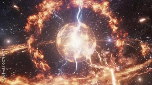 Astronomical Event with Fiery Rings Orbiting.