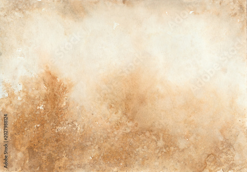 Abstract sepia and beige watercolor background with vintage misty wash texture