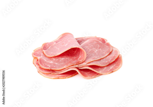 Slices of delicious ham isolated on a white background