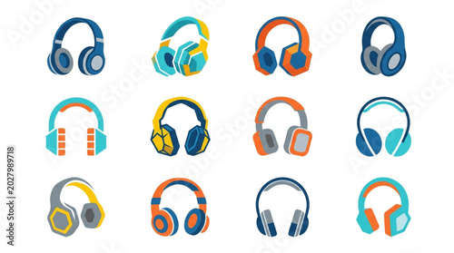 Collection of colorful headphones in various styles and designs.
