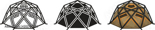 Photos Set of three futuristic geodesic dome structures showcasing abstract geometric d