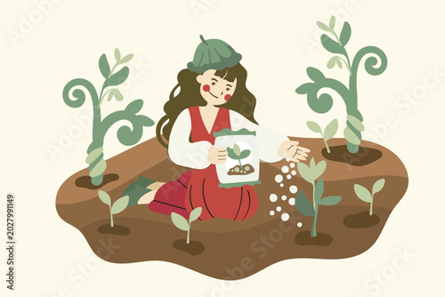 Tiny Girl Planting in Homegrown Garden