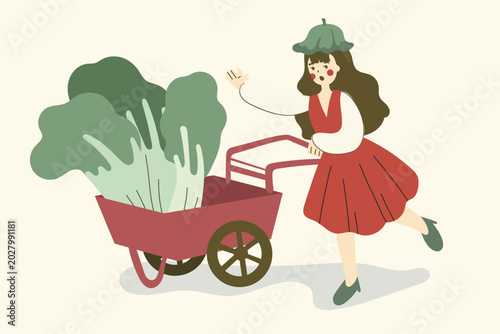 Tiny Girl with Vegetable Cart