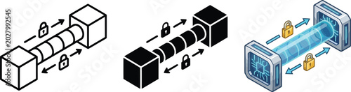 Fotografia Secure data transmission tunnel an isometric vector illustration set depicting e
