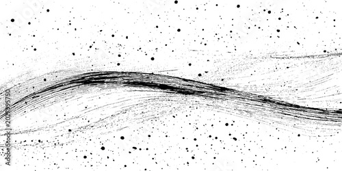 Photos Grunge abstract background with black ink splatters and wave lines on white vect