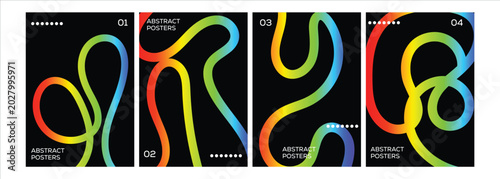 Modern Abstract Gradient Poster Set with Colorful Fluid Line Composition