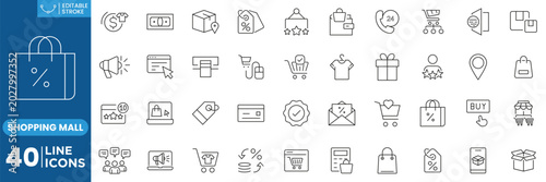 Foto Shopping Mall and Online Retail Line Icons Set with E Commerce, Storefront, Cart