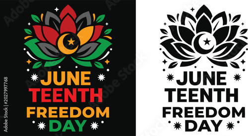 Bild auf Leinwand Juneteenth freedom day celebration vibrant lotus flower graphic with text for em