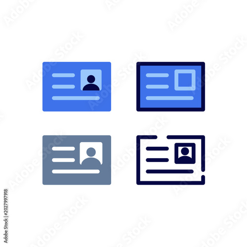 ID Card Icon Set Line Flat Outline Identity Vector Illustration Collection
