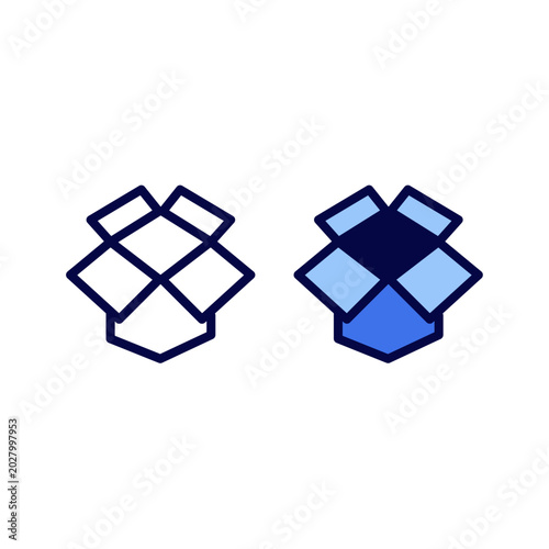 Open Box Icon Set Line Flat Outline Package Delivery Vector Illustration Collection