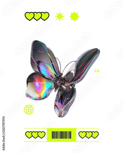 Canvas Print Y2K chrome butterfly graphic asset cyberpunk holographic style