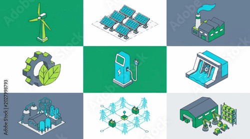 Photos Isometric Illustrations of Renewable Energy Sources and Green Technologies