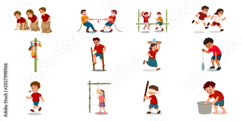 Indonesia Independence Day Traditional Games Illustration