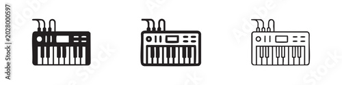 Bild auf Leinwand Electronic synthesizer or music keyboard icon set.